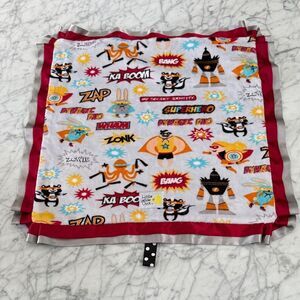 Little Yellow Chick Minky Superhero Kids Lovey Tab Blanket Red and Gray Trim